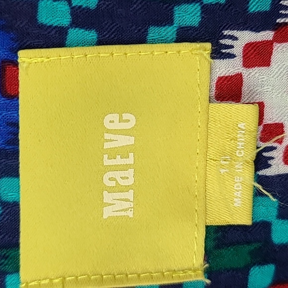 Anthropologie Maeve Top Geometric Print Woven Henley Blouse Bohemian Western - Picture 4 of 13